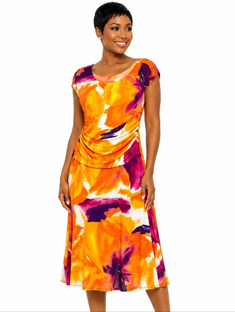 Enfocus Studio Orange & Magenta Abstract Midi Dress SIZE 10 - Picture 2 of 9